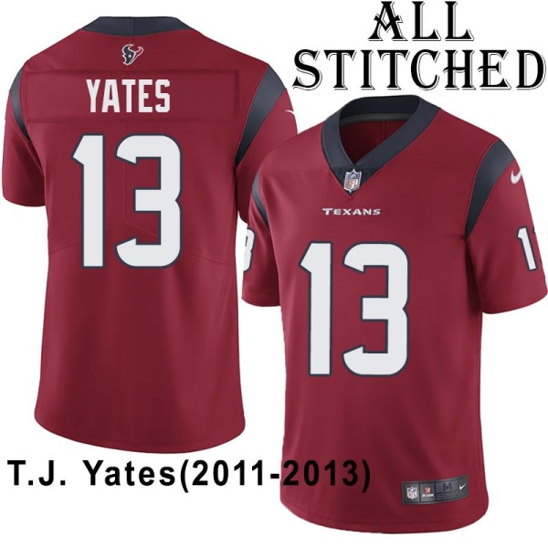 Red Embroidered T.J. Yates Jersey Houston Texans #13 Stitched Jerseys