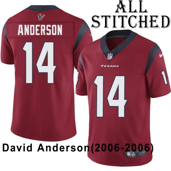 Red Embroidered David Anderson Jersey Houston Texans #14 Stitched Jerseys