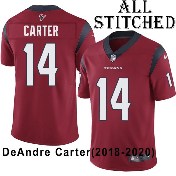Red Embroidered DeAndre Carter Jersey Houston Texans #14 Stitched Jerseys