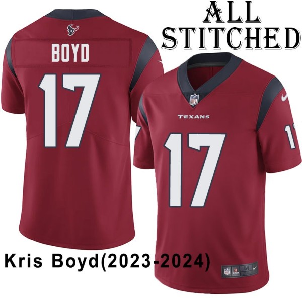 Red Embroidered Kris Boyd Jersey Houston Texans #17 Stitched Jerseys