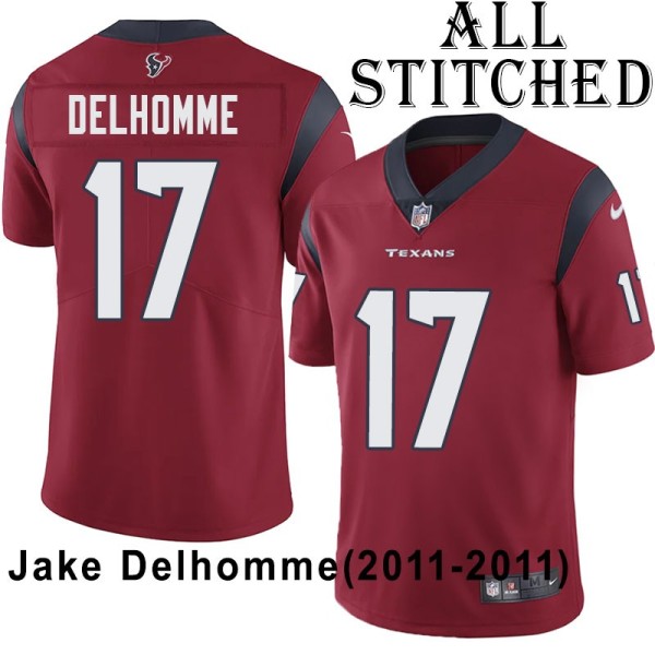 Red Embroidered Jake Delhomme Jersey Houston Texans #17 Stitched Jerseys