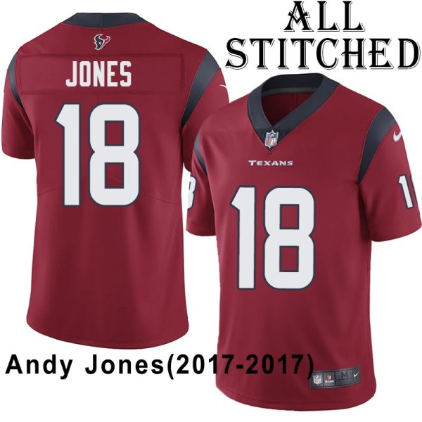 Red Embroidered Andy Jones Jersey Houston Texans #18 Stitched Jerseys