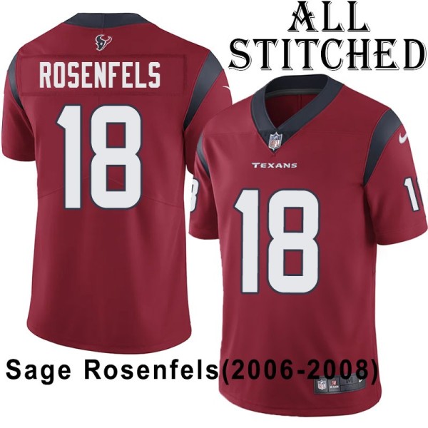 Red Embroidered Sage Rosenfels Jersey Houston Texans #18 Stitched Jerseys
