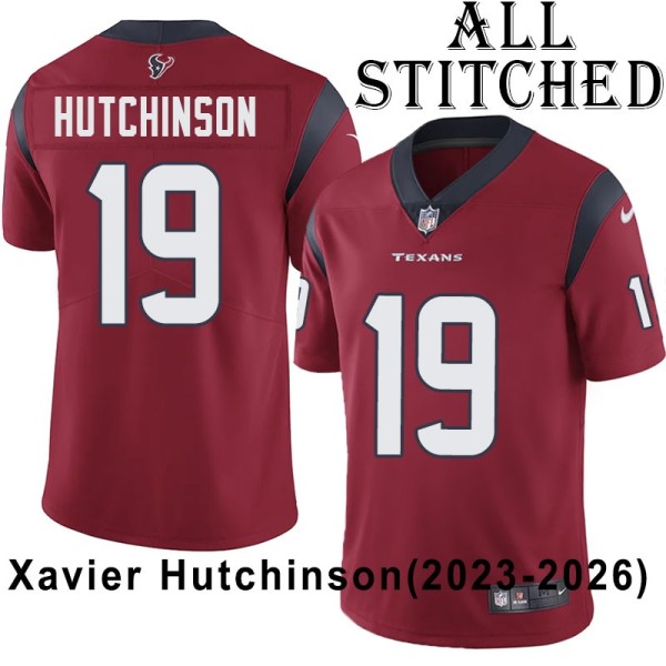 Red Embroidered Xavier Hutchinson Jersey Houston Texans #19 Stitched Jerseys