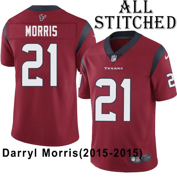 Red Embroidered Darryl Morris Jersey Houston Texans #21 Stitched Jerseys