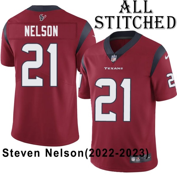 Red Embroidered Steven Nelson Jersey Houston Texans #21 Stitched Jerseys