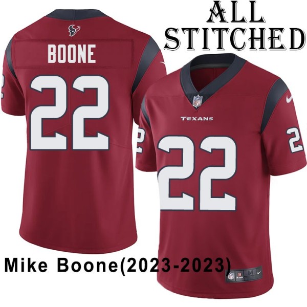 Red Embroidered Mike Boone Jersey Houston Texans #22 Stitched Jerseys