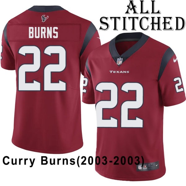 Red Embroidered Curry Burns Jersey Houston Texans #22 Stitched Jerseys