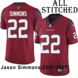 Red Embroidered Jason Simmons Jersey Houston Texans #22 Stitched Jerseys