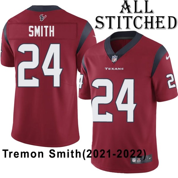 Red Embroidered Tremon Smith Jersey Houston Texans #24 Stitched Jerseys