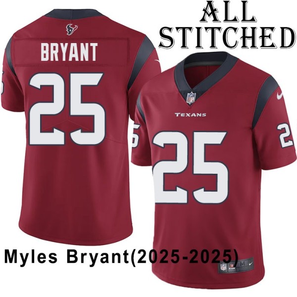 Red Embroidered Myles Bryant Jersey Houston Texans #25 Stitched Jerseys