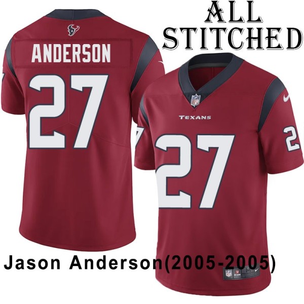 Red Embroidered Jason Anderson Jersey Houston Texans #27 Stitched Jerseys