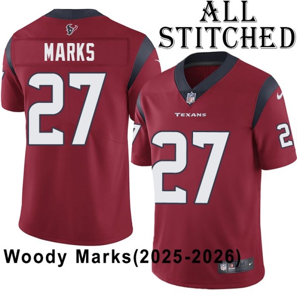 Red Embroidered Woody Marks Jersey Houston Texans #27 Stitched Jerseys