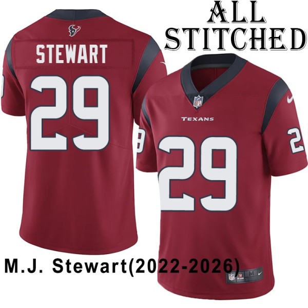 Red Embroidered M.J. Stewart Jersey Houston Texans #29 Stitched Jerseys