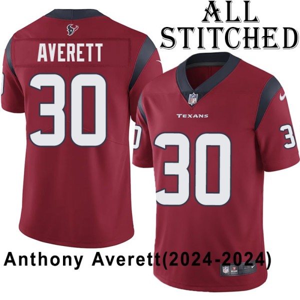 Red Embroidered Anthony Averett Jersey Houston Texans #30 Stitched Jerseys