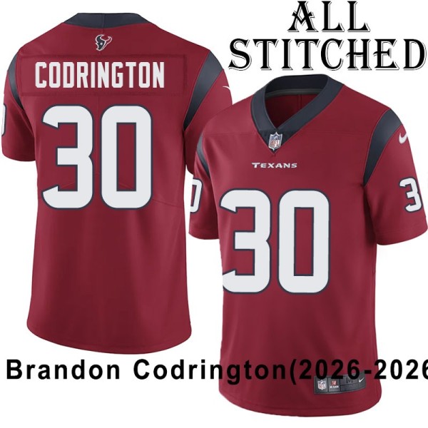 Red Embroidered Brandon Codrington Jersey Houston Texans #30 Stitched Jerseys