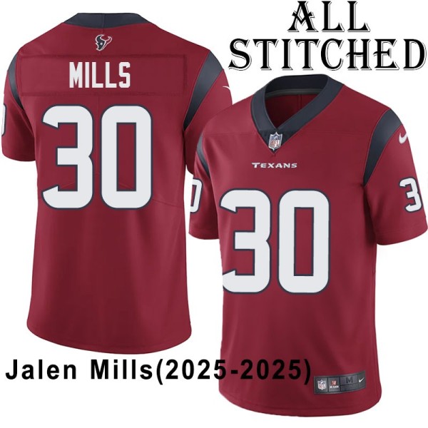 Red Embroidered Jalen Mills Jersey Houston Texans #30 Stitched Jerseys