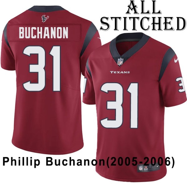Red Embroidered Phillip Buchanon Jersey Houston Texans #31 Stitched Jerseys