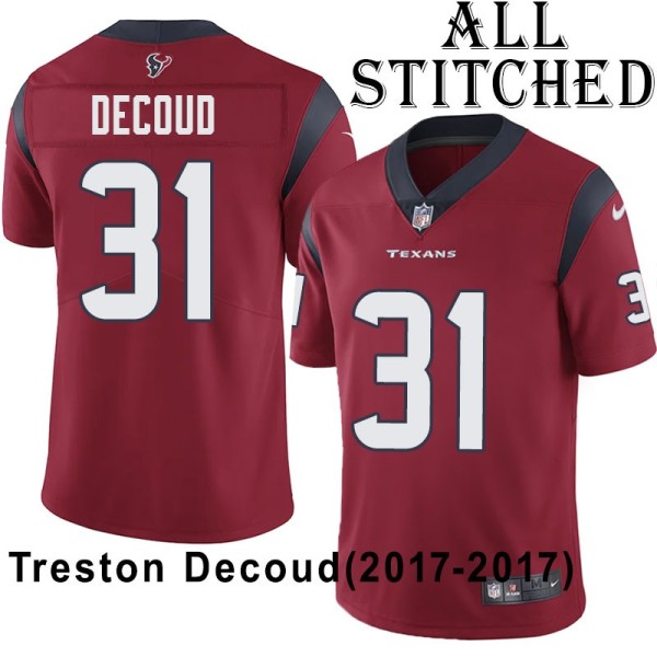Red Embroidered Treston Decoud Jersey Houston Texans #31 Stitched Jerseys