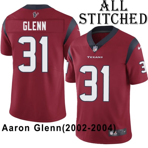 Red Embroidered Aaron Glenn Jersey Houston Texans #31 Stitched Jerseys