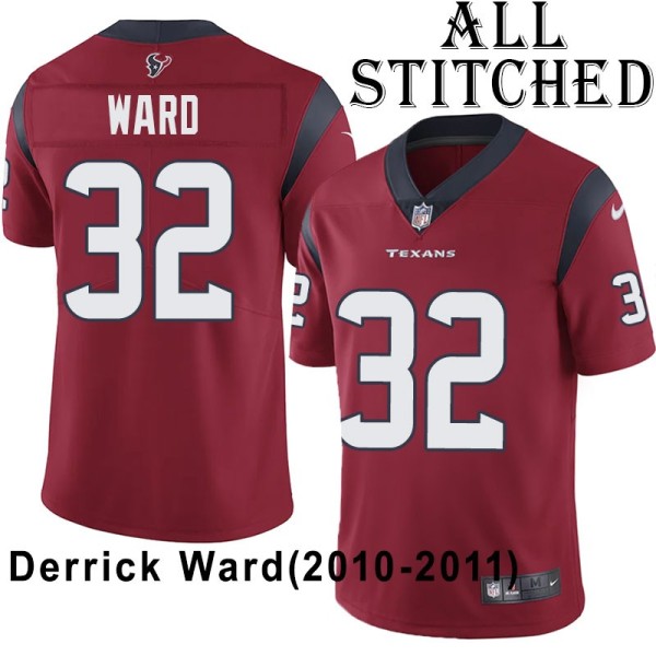 Red Embroidered Derrick Ward Jersey Houston Texans #32 Stitched Jerseys