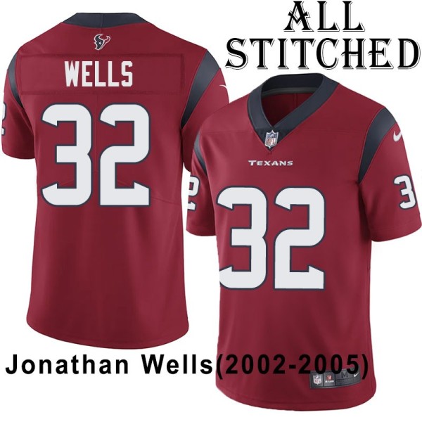 Red Embroidered Jonathan Wells Jersey Houston Texans #32 Stitched Jerseys