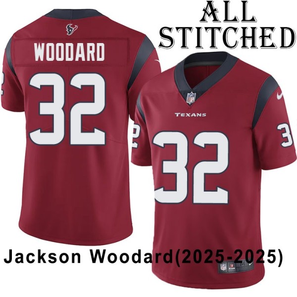 Red Embroidered Jackson Woodard Jersey Houston Texans #32 Stitched Jerseys
