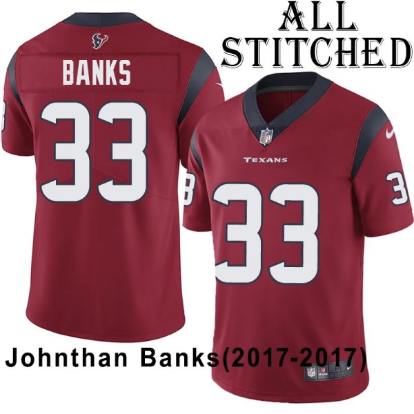 Red Embroidered Johnthan Banks Jersey Houston Texans #33 Stitched Jerseys