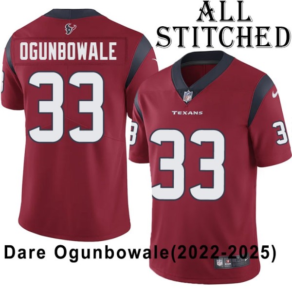 Red Embroidered Dare Ogunbowale Jersey Houston Texans #33 Stitched Jerseys
