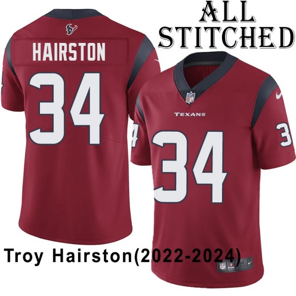Red Embroidered Troy Hairston Jersey Houston Texans #34 Stitched Jerseys