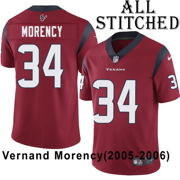 Red Embroidered Vernand Morency Jersey Houston Texans #34 Stitched Jerseys