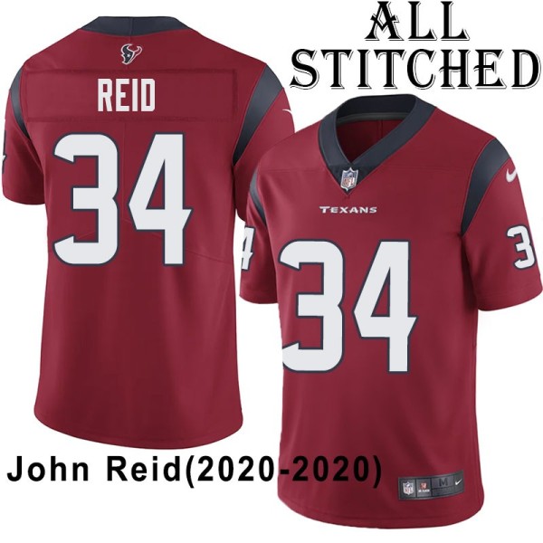 Red Embroidered John Reid Jersey Houston Texans #34 Stitched Jerseys