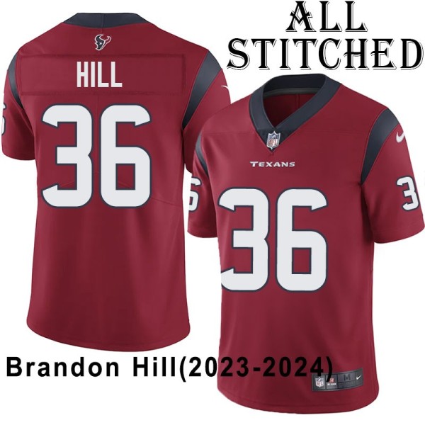 Red Embroidered Brandon Hill Jersey Houston Texans #36 Stitched Jerseys