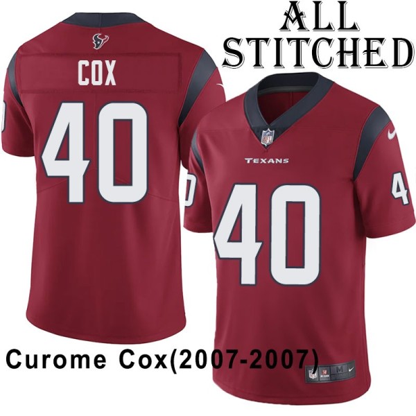 Red Embroidered Curome Cox Jersey Houston Texans #40 Stitched Jerseys