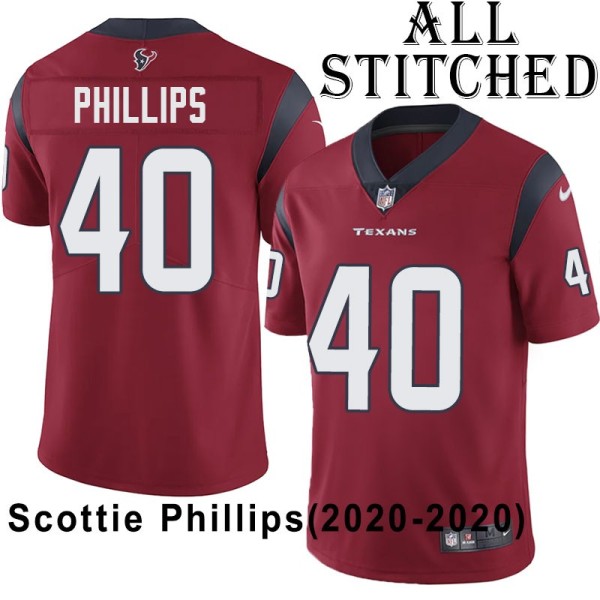 Red Embroidered Scottie Phillips Jersey Houston Texans #40 Stitched Jerseys