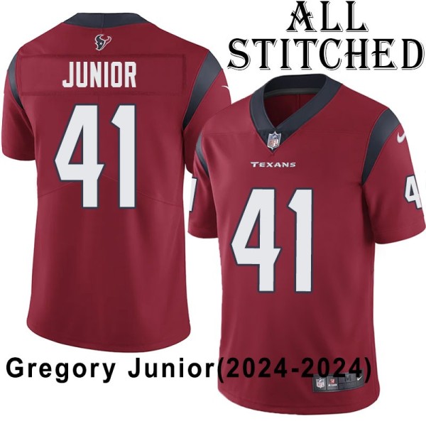 Red Embroidered Gregory Junior Jersey Houston Texans #41 Stitched Jerseys