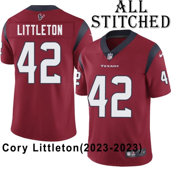 Red Embroidered Cory Littleton Jersey Houston Texans #42 Stitched Jerseys