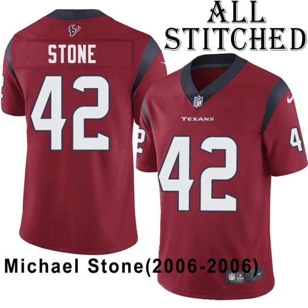 Red Embroidered Michael Stone Jersey Houston Texans #42 Stitched Jerseys