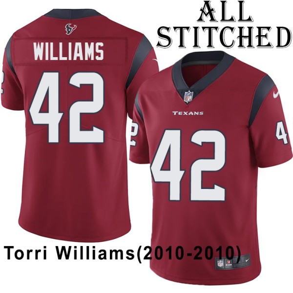 Red Embroidered Torri Williams Jersey Houston Texans #42 Stitched Jerseys
