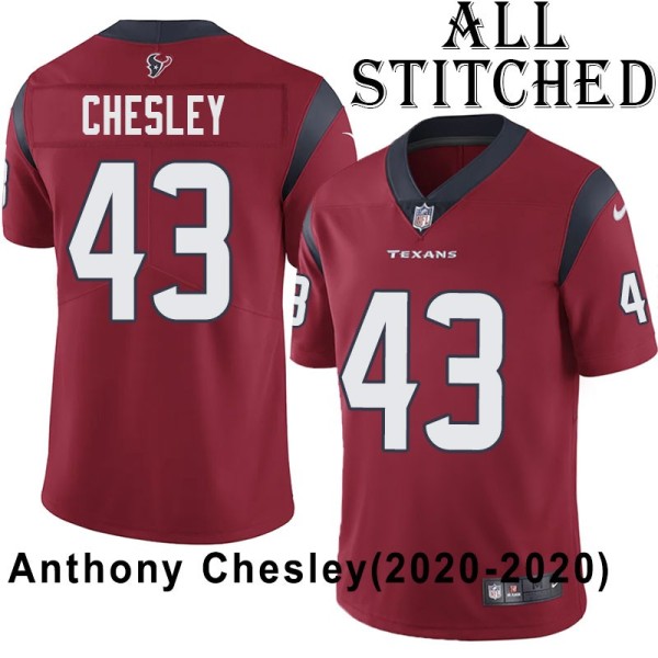 Red Embroidered Anthony Chesley Jersey Houston Texans #43 Stitched Jerseys