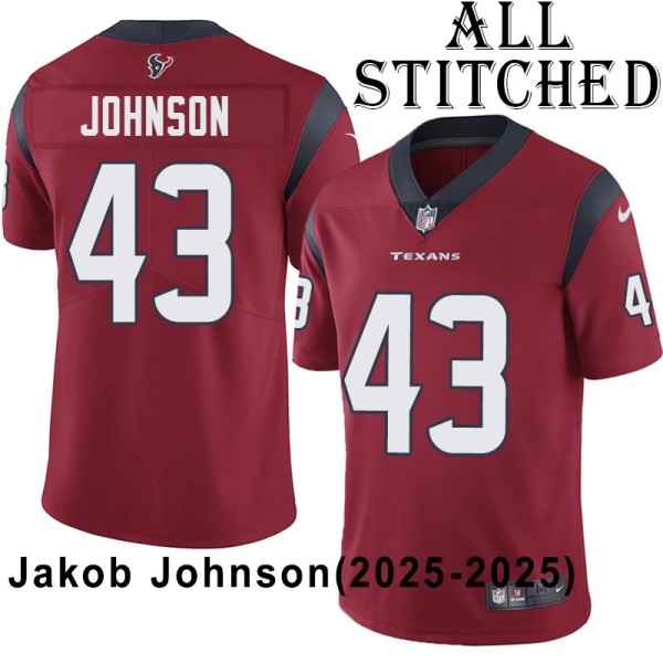 Red Embroidered Jakob Johnson Jersey Houston Texans #43 Stitched Jerseys