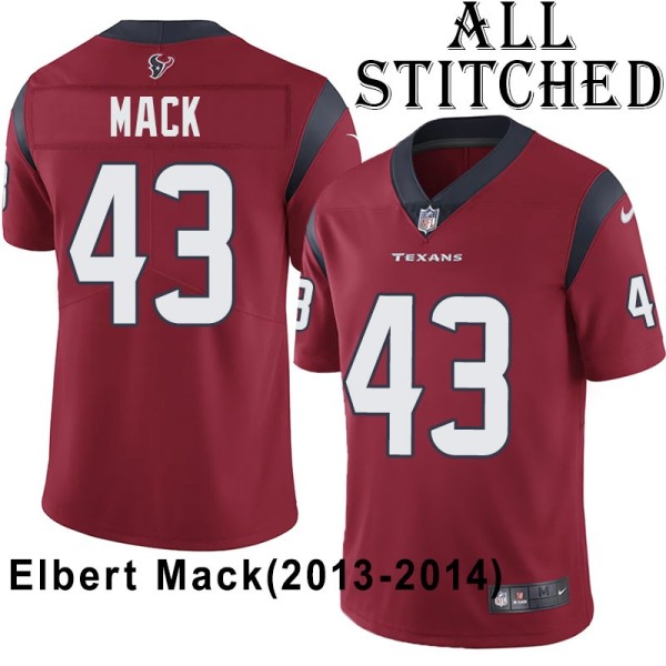 Red Embroidered Elbert Mack Jersey Houston Texans #43 Stitched Jerseys