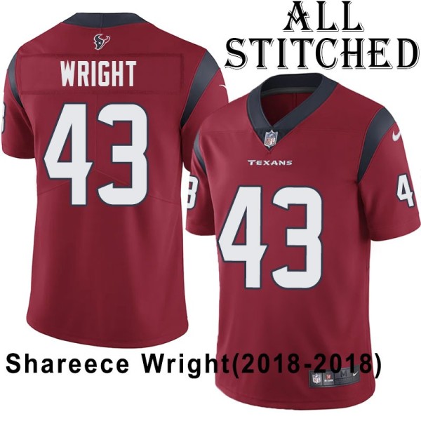 Red Embroidered Shareece Wright Jersey Houston Texans #43 Stitched Jerseys