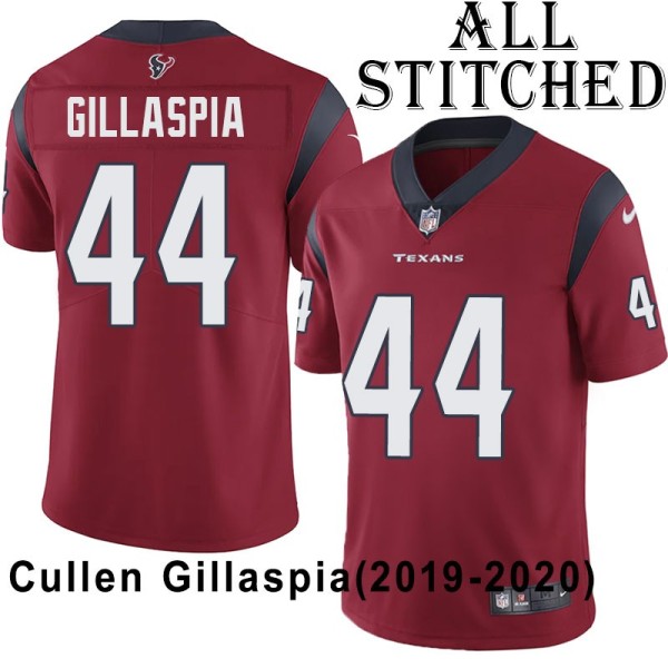 Red Embroidered Cullen Gillaspia Jersey Houston Texans #44 Stitched Jerseys