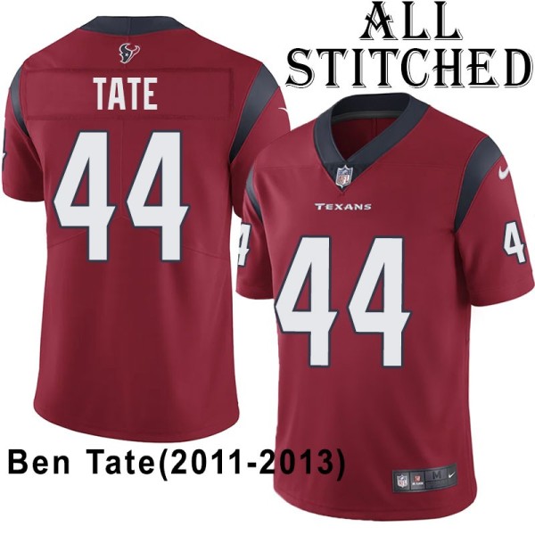 Red Embroidered Ben Tate Jersey Houston Texans #44 Stitched Jerseys