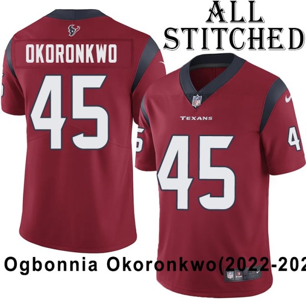 Red Embroidered Ogbonnia Okoronkwo Jersey Houston Texans #45 Stitched Jerseys