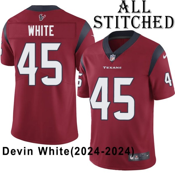 Red Embroidered Devin White Jersey Houston Texans #45 Stitched Jerseys