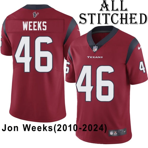 Red Embroidered Jon Weeks Jersey Houston Texans #46 Stitched Jerseys