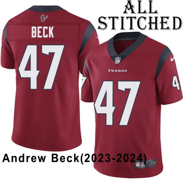 Red Embroidered Andrew Beck Jersey Houston Texans #47 Stitched Jerseys
