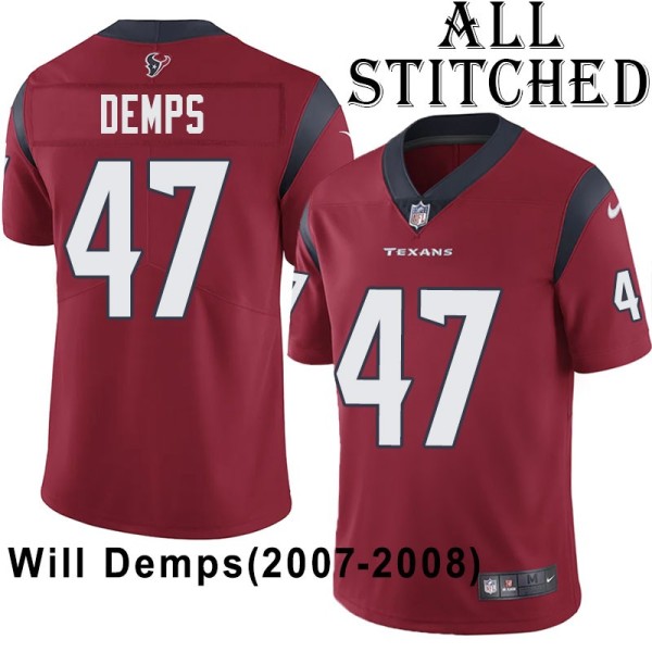 Red Embroidered Will Demps Jersey Houston Texans #47 Stitched Jerseys